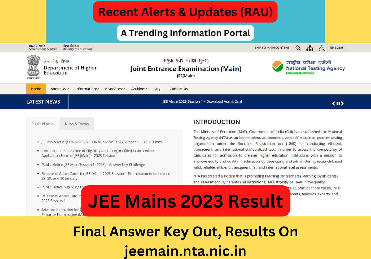 JEE Mains 2023 Result Final Answer Key Out, Results On jeemain.nta.nic.in