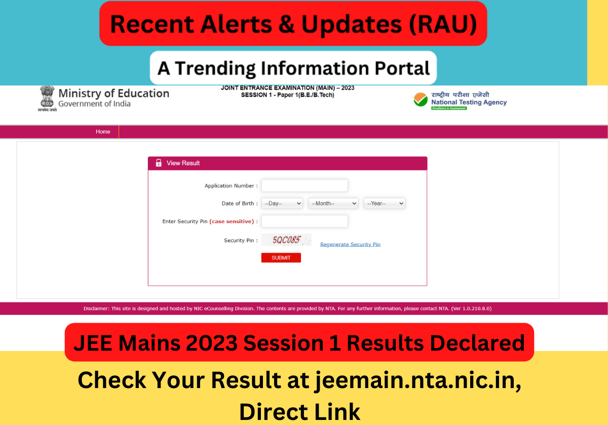 JEE Mains 2023 Session 1 Results Declared Check Your Result at jeemain.nta.nic.in, Direct Link