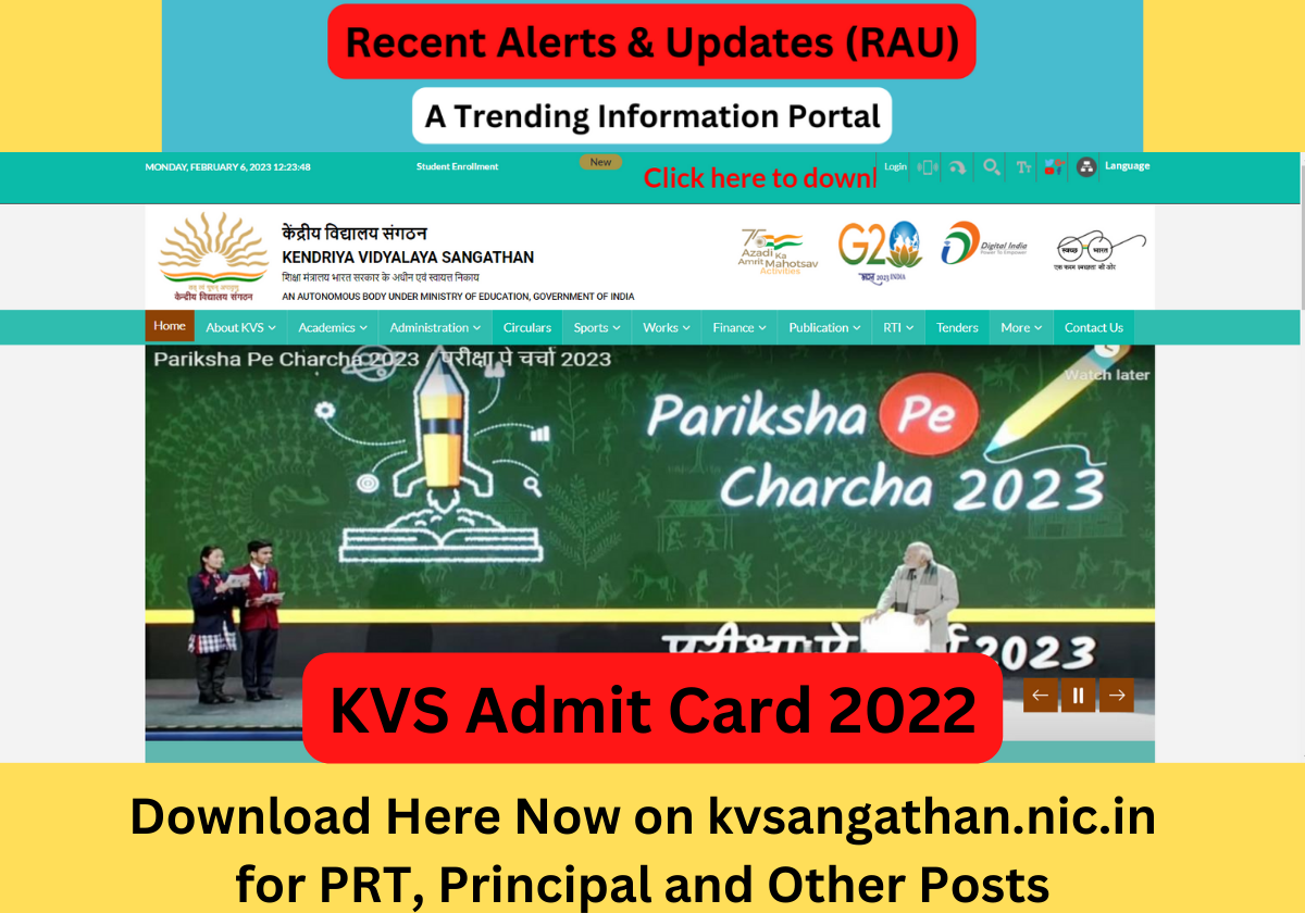 KVS Admit Card 2022 Download Here Now on kvsangathan.nic.in for PRT, Principal and Other Posts