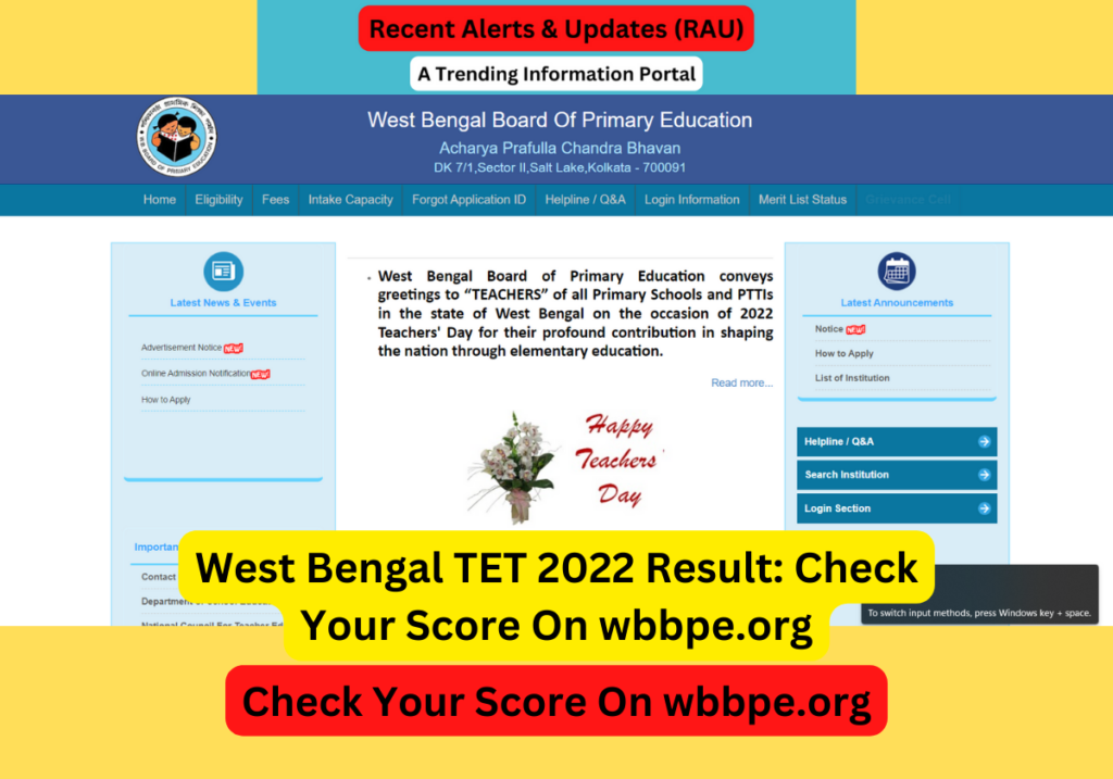 West Bengal TET 2022 Result: Check Your Score On wbbpe.org